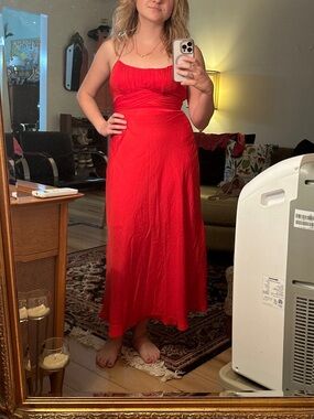 Red Sweetheart Spaghetti Strap Midi Sundress